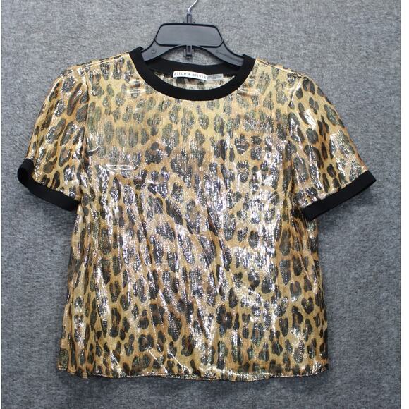 Alice + Olivia Tops - Alice & Olivia Piera Silk Blend Tee In Metallic Spotted Leopard Print XS